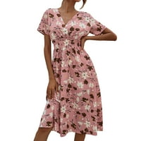 Ženska haljina s dugim rukavima V izrez cvjetni ispisani a-linijski dama odjeća proljeće ljeto odmor