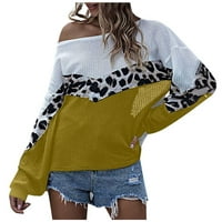 Hoksml džemperi za žene modna posada vrata laroopce Leopard tiskani ženski džemperi dugi rukavi pulover