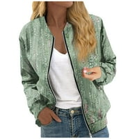 Yubatuo Jakne za žene Dugih rukava Lagana zip useljena vintage Ispis Outerwear Casual Quilted Jackets Whitti Clots za žene Mint Green XL