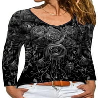 Žene cvjetne majice s dugim rukavima Tee Dame Gothic casual pulover bluza