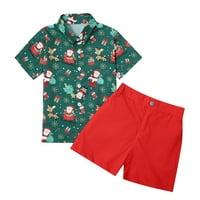 Božićna odjeća Dječja dječja dječaka Dječak Santa jelen Ispis kratkih rukava majica Crvene kratke hlače