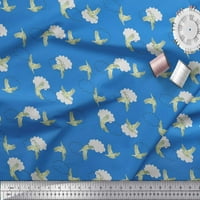Soimoi Blue Japan Crepe saten tkanina oblaka i akvarel ptice tkanini otisci sa dvorištem širom