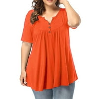 Ženske bluze Ženska velika labava puna boja V-izrez majica kratkih rukava Top narančasta m