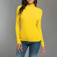 Pejock Womens Solid Turtleneck dugih rukava za pletenje Thirt Slim Bluuse Majice vrhovi žuti l