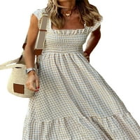 PUDCOOCO ženska boemska haljina Ljetna rukava bez rukava rukava s rukavima A-line haljina od plaže