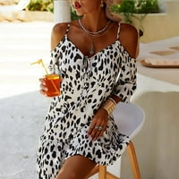 Miayilima Mini haljine za žene Leopard Sling bez rukava s rukavima od labave haljine V-izrez Spaghetti