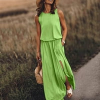 Ljetna haljina za žene bez rukava CREW izrez Maxi haljine košulje od čvrstog boja za žene