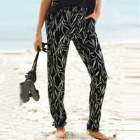Gaćice za žene High Squist Printing Easy pantalone Duge pantalone Boho Pockets plaže Black M