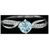 Aquamarine Solitaire Infinity prsten sa dijamantom za žene, srebrna srebra, SAD 10,00