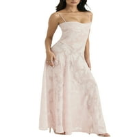 Licupiee Maxi haljina za ženske kaiševe cvjetne čipke dugim haljinama kvadratni vrat vidi kroz MESH
