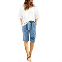 Dianli ženske hlače ravna modna opuštena fit pamučna posteljina slatka za odmor casual hark print kratke