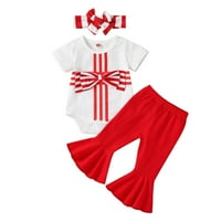 B91XZ Toddler Djevojka Ljeto odijelo Djevojke s kratkim rukavima prugasta bowknot romper bodilački zvoni