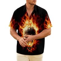 Muška havajska majica casual gumb down kratki rukav lubanje plamena modna aloha m