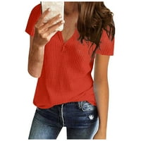 Ženska modna čvrsta boja V izrez Casual majica kratkih rukava Top crvena