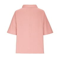 Ženski ljetni vrhovi rukav Crew izrez Solid Color Modni bluze Ležerne prilike plus veličina labave pamučne posteljine