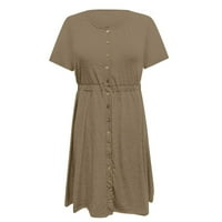 CETHRIO Ljetna haljina - modni casual udobne čvrste kratkih rukava kratkih rukava dugme za vrat Duljina