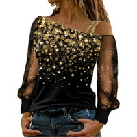 Xiuh Ženska modna print hladnog ramena majica mrežica dugih rukava za bluze s dugim rukavima vrhovi