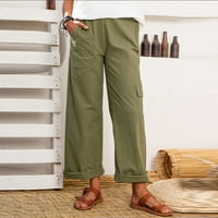 Žene posteljine više džepova Čvrste casual hlače labave pantalone Ukupne hlače Ženske casual hlače vojska zelena xxl