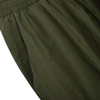 Ženska pamučna posteljina džepa labava pantalona široka noga pantnu kašika ljetno čišćenje elastična