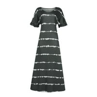 Žene Striped ispisane casual labave ljetne haljine ruffle s kratkim rukavima V izrez Drže izrez Flowy