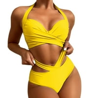 Ženski kupaći kupaći kolima za trbuhu plus veličina kupaći komič komič kupaći kostim za havajske tropske printe plivanja CAMI grudnjaka i ruffles kupanje setovi za plažu žutih l