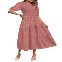 Ženska ženska ljeta midi a-line haljina kratki rukav o vratu visoko struk čipka cvjetna haljina