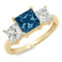 2.62ct Princess Cut plavi prirodni London Blue Topaz 18K Žuto zlato Graviranje Izjava godišnjica Angažovanje vjenčanog kamenog prstena veličine 3,75