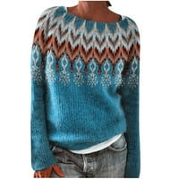 Ženski džemperi Baggy Fit džemper pulover Radni džemperi za vrat za tinejdžerske djevojke Plavi XL