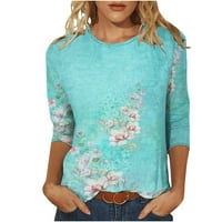 Ženska modna tiskana majica na srednjim rukavima okrugli vrat casual vrhovi plus veličina bluze košulja