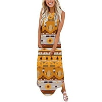 Žene Štampanje labavo odijelo Duga haljina Crisscross Split Maxi Haljina ljetna haljina za plažu sa