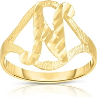 Floreo 10k žuti zlatni kurzivni početni prstena A-Z Veličine 4- za žene i djevojke