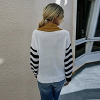 Dukseri za žene Trendi pruga dugmad visoki vrat dugih rukava vrhovi pulover džemper akril bijeli l
