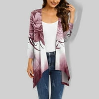 Ženski kardigani stabilna odjeća Ženski gradijent Ispis Nepravilni kardigan s tri četvrtine sa džepom jakne vruće ružičaste L