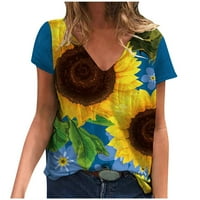 Ženske košulje Ženska modna casual V-izrez kratkih rukava Suncokret za ispis Top bluza Ljubičasta L