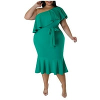 Yubatuo Summer Casual Solid Bodycon haljine za žene jedno rame jedno rame Sidi haljina za plažu zelena