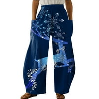 Honeeladyy prodaja Online ženske božićne hlače cvjetne hlače široke noge palazzo salon pant visoke struke donje elastične labave pantalone