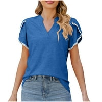 Vrhovi za žene, ženske ležerne ljeto V-izrez kratkih rukava majica s kratkim rukavima za bluza s labavim fit solidnim klirensom u boji jeftino, žene za posao, xl