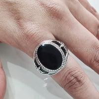 Ravna crna on muški prsten, prirodni crni nakit, srebrni nakit, srebrni prsten, rođendanski poklon,