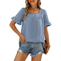 Ženski ljetni vrhovi ruffle s kratkim rukavima Bluze s kvadratnim kratkim rukavima Flowy T majice vrh