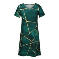Ernkv Ženska duljina koljena Dress Geometric Ispis Odjeća za odmor Elegantni casual Comfy kratki rukav