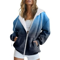 Hoodies za žensku modnu kapuljaču dugih rukava džepni zatvarač Sportska jakna Labavi gradijent boja