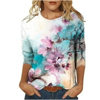 Comfy cvjetni ispisani casual dressy shurlover s majicama pad o-vrat tri četvrtine rukave s labavim
