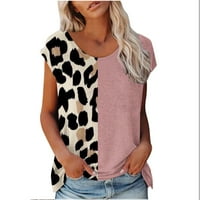 Yyeselk Cap rukavi Ženske vrhove Leisure Okrugli izrez Loot Fit Comfy Bluze Trendy Leopard Ispis Patchwork kontrast Ljetni tinejdžeri za dame Pink XL