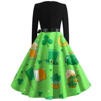 Haljina za žene, ženska modna casual tanka fit v-izrezana haljina s dugim rukavima zelena l