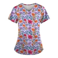 Ženski grafički vrat modni grafički otisci Ženski kratki rukav labav bluza T-majice ljubičasta 4xl