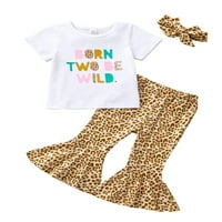 Qinghua Toddler Baby Girl Rođendanska odjeća Romper košulja Leopard Flare hlače Traka za glavu Postavite