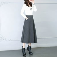 Ketyyh-CHN suknje za žene djevojke pletene suknje Žene zimske vintage visoki elastični struk linijska