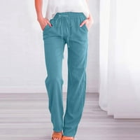 Ljetne casual lagane žene visoke struk široke noge hlače Ležerne prilike elastične pantalone udobne ravne pantalone s džepovima