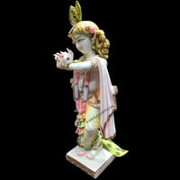 Krišna kip, velika Krišna idol, višebojni bijeli mramorni ružičasti naglasak Krišna figurica, hinduistički