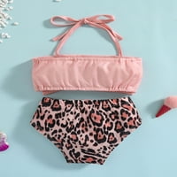 Imcute Little Girls Split kupaći kostim, mališani ružičasti luk viseći kostimi bez rukava + print plivajući